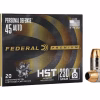 Federal Premium Premium Personal Defense 45 ACP Ammo 230 Grain Federal HST Jacketed Hollow Point