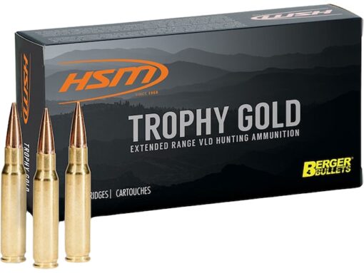 HSM Trophy Gold 308 Winchester Ammo 168 Grain Berger Hunting VLD (Very Low Drag) Jacketed Hollow Point